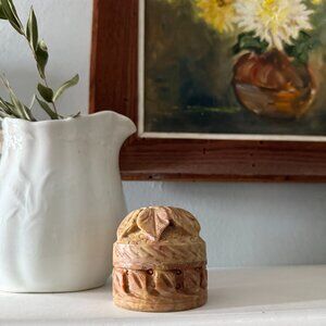 Vintage Soapstone Lidded Box Hand-Carved Trinket & Incense Holder